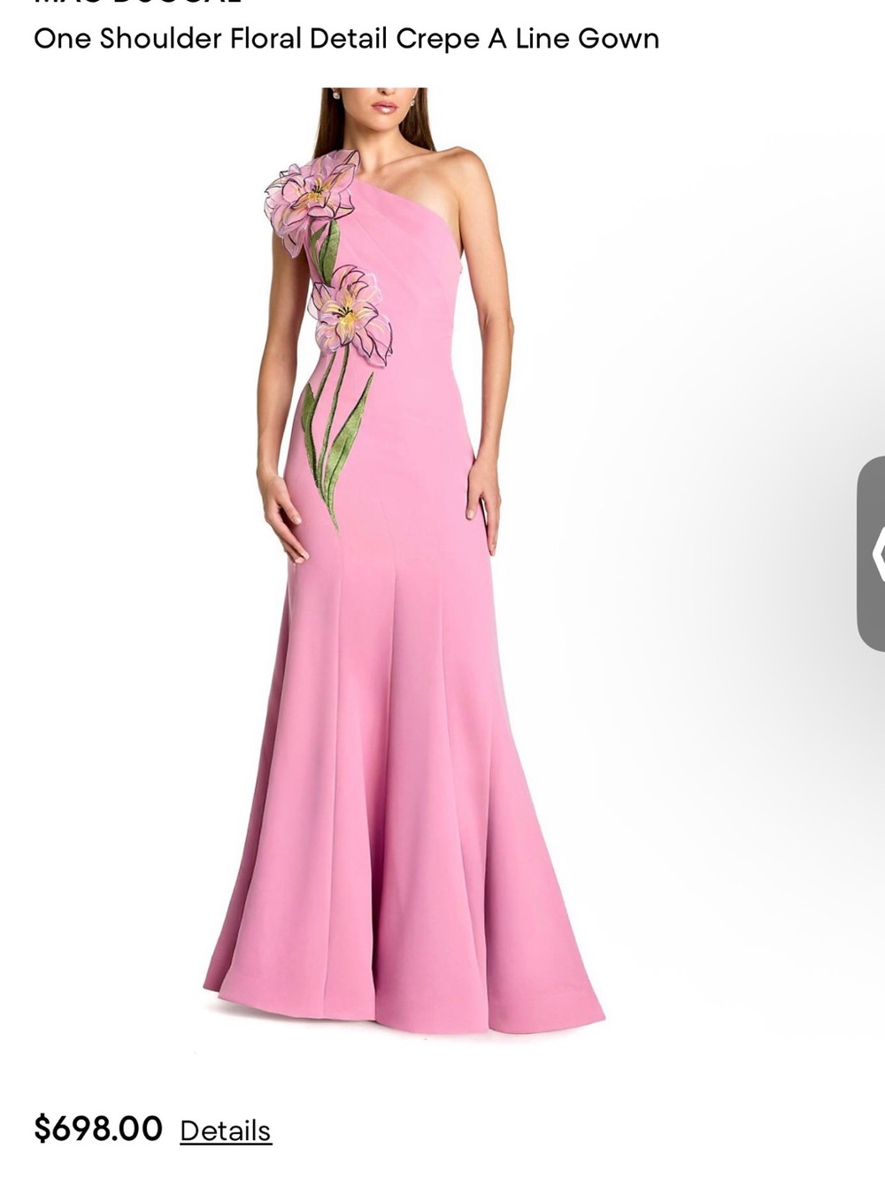 Mac Duggal Pink One-Shoulder Gown with Floral Appliqué
